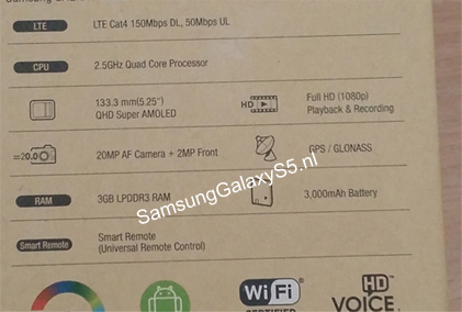 Samsung Galaxy S5, scatola