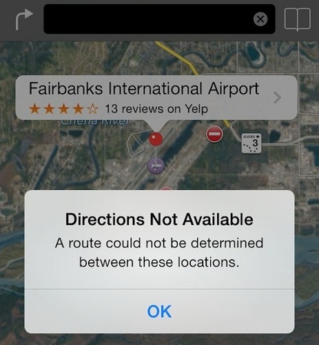 Apple Maps nessuna direzione Fairbanks