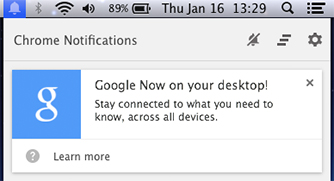 Google Now, Chrome Canary, Notifiche su Mac OS X