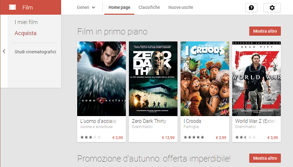 Google Play Film, Italia