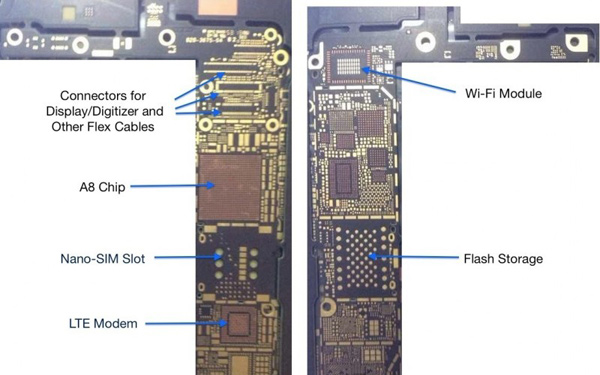 iPhone 6, scheda logica componenti integrati