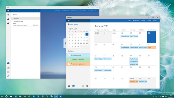 Microsoft Mail e Calendario su Windows 10 TP 10051