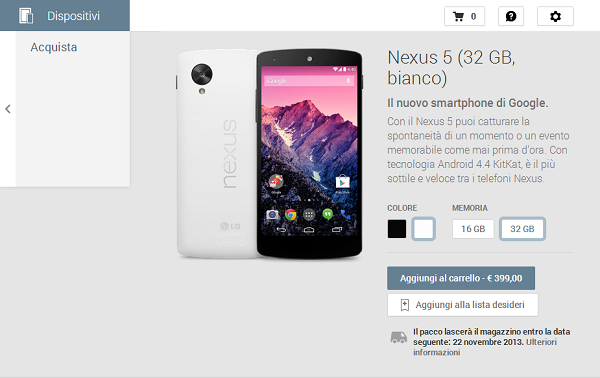 Nexus 5, Google Play Dispositivi