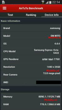 Samsung Galaxy Note 4, database AnTuTu