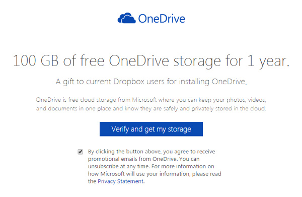 Promozione 100 GB spazio gratis su OneDrive