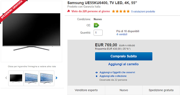 TV Samsung UE55KU6400 su eBay