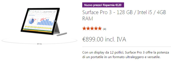 Surface Pro 3, nuovo prezzo