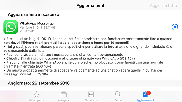 WhatsApp, aggiornamento su iPhone