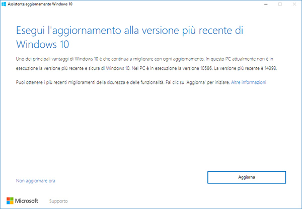 Installare Windows 10 Anniversary Update