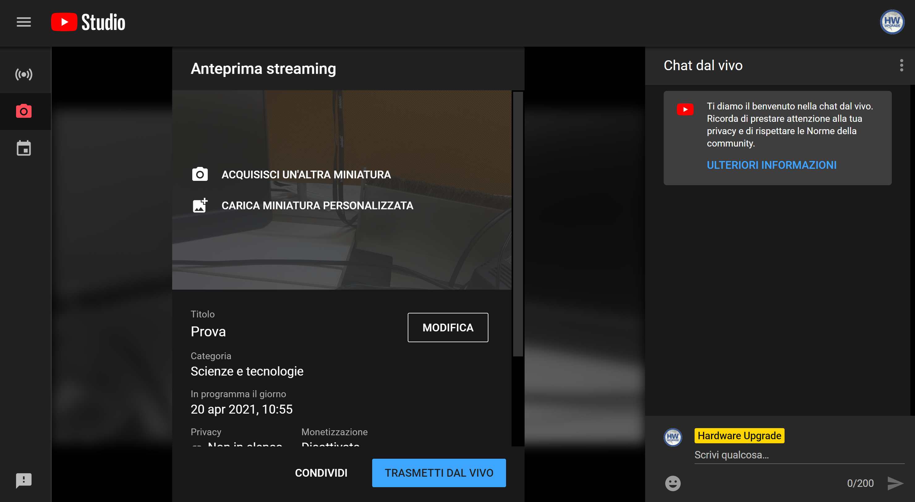 Come fare una diretta streaming con YouTube