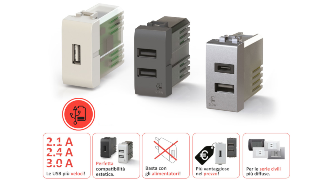 4box, caricatore USB fino 3.0 A su singolo modulo: per serie