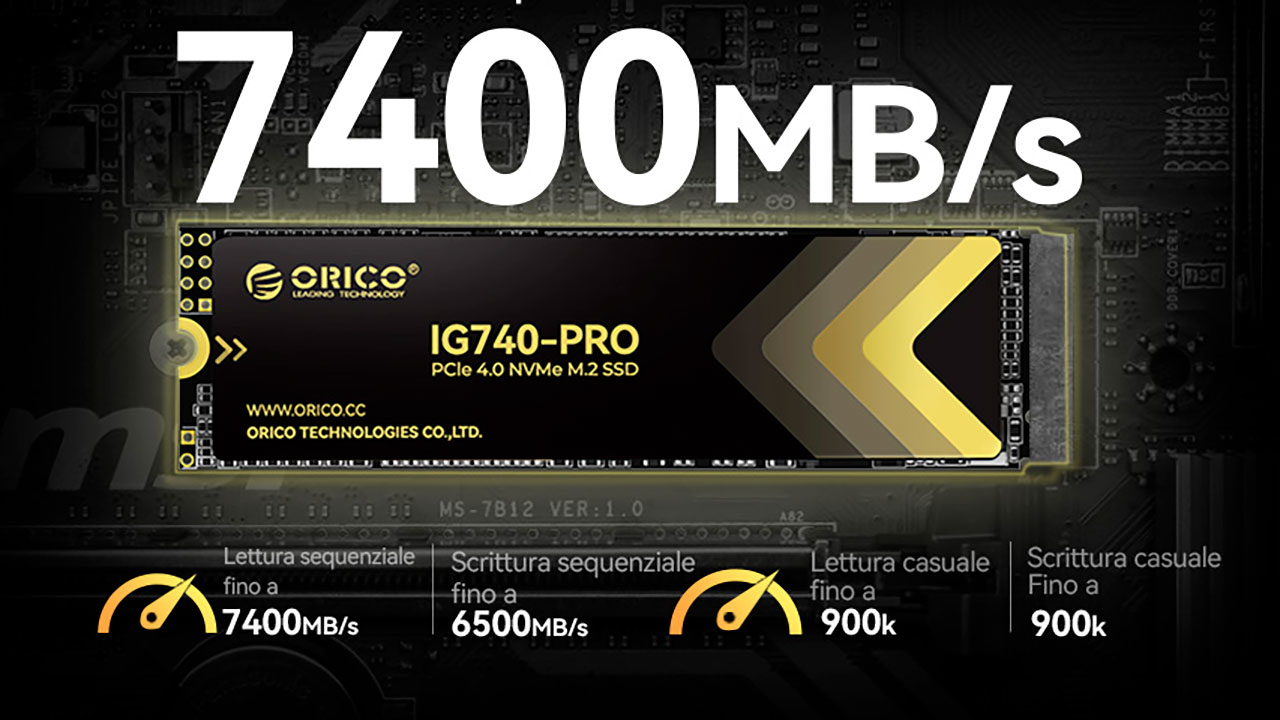SSD Orico PCIe Gen.4 da 7450MB/s versione 2TB: costa solo 99€, ottimi prezzi anche per 1TB e 4TB