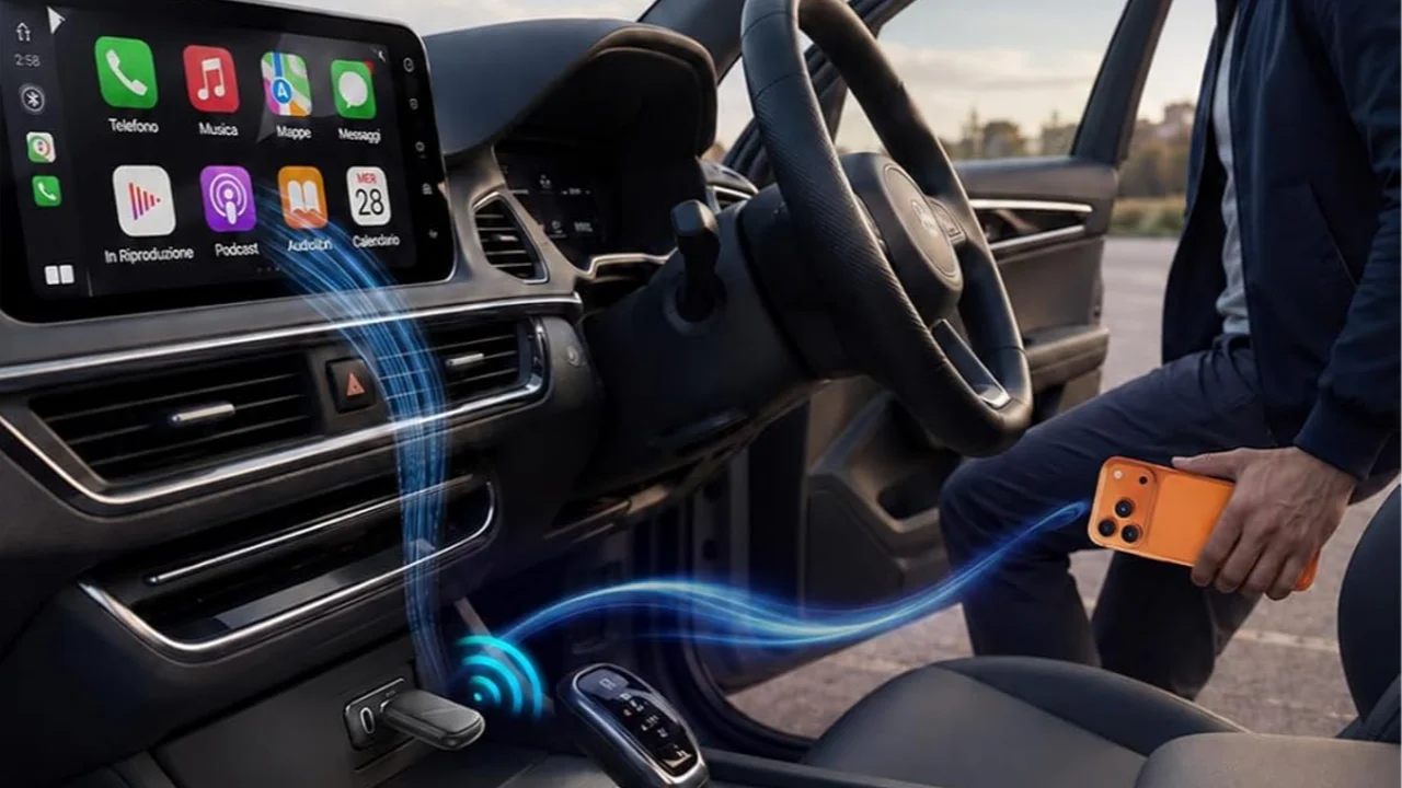 Apple CarPlay e Android Auto wireless a 28€: da cablato a wireless con Bluetooth 5.3 e Wi-Fi, 4,9 stelle su 5 in Amazon