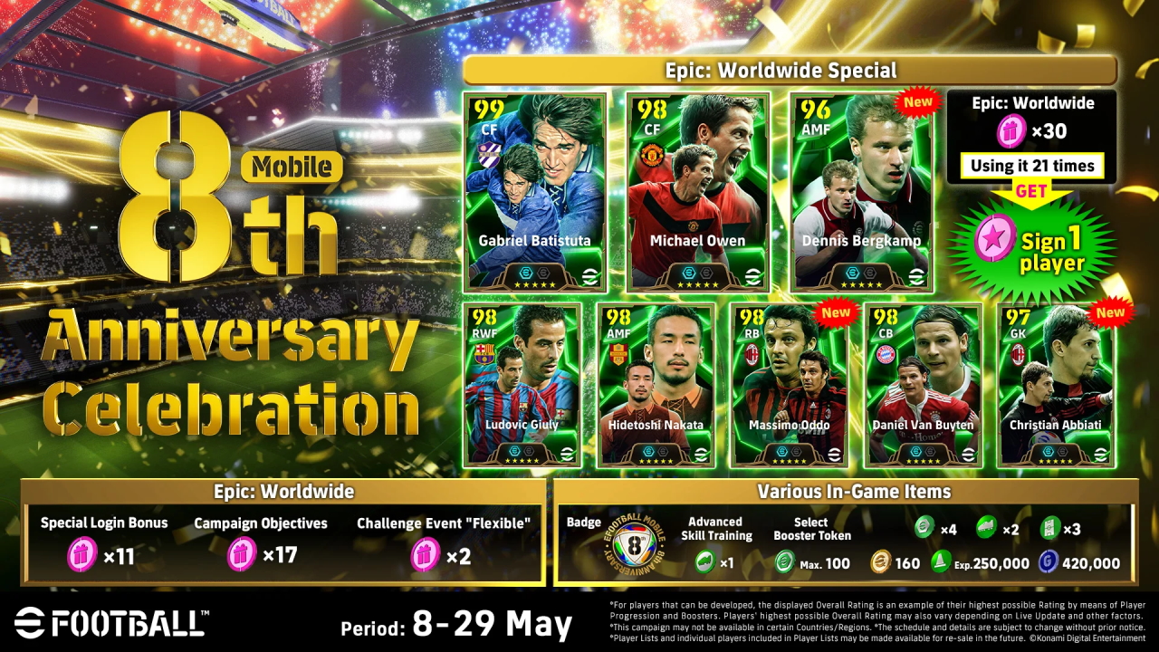 Anniversario eFootball Mobile: KONAMI lancia una campagna esclusiva con premi, eventi e attaccanti epici