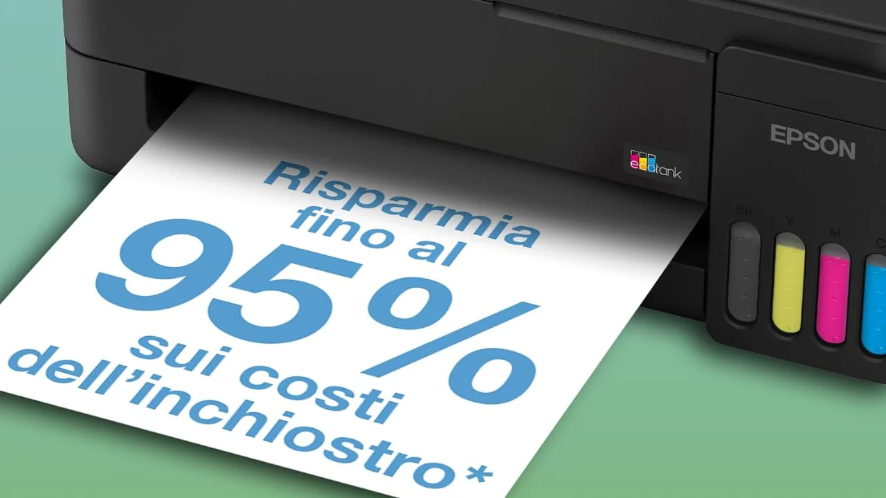Stampante Epson EcoTank ET-2912 a 189,99€ su Amazon: multifunzione A4 con 3 anni di inchiostro, Wi-Fi e AirPrint