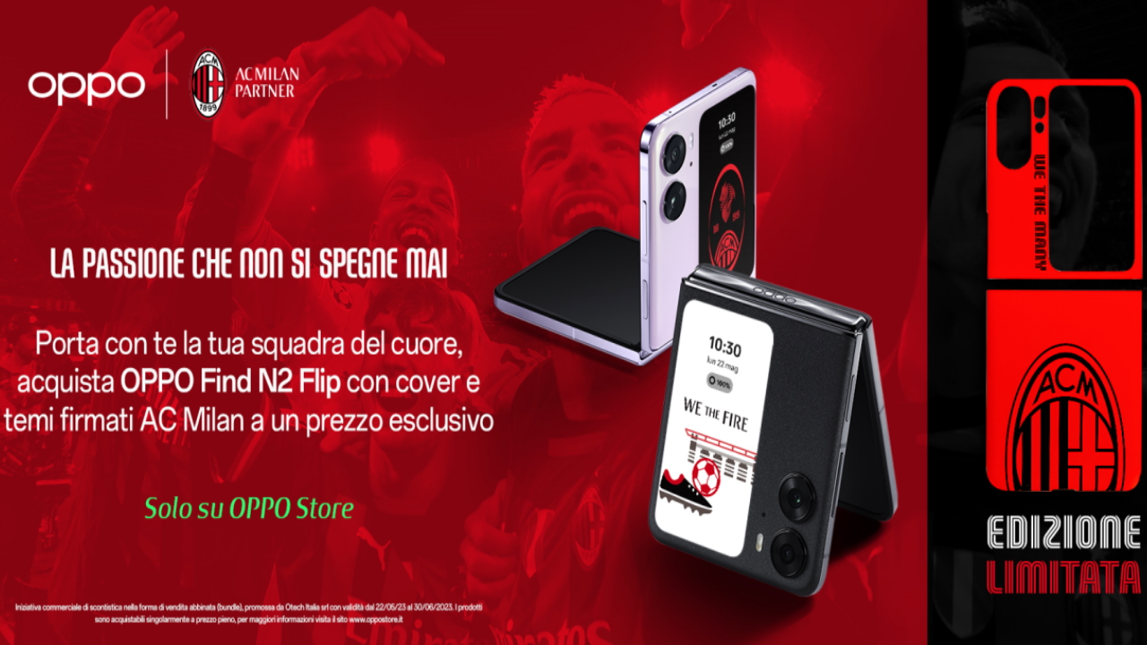 OPPO Find N2 si colora di rosso e nero con le nuove cover targate AC Milan