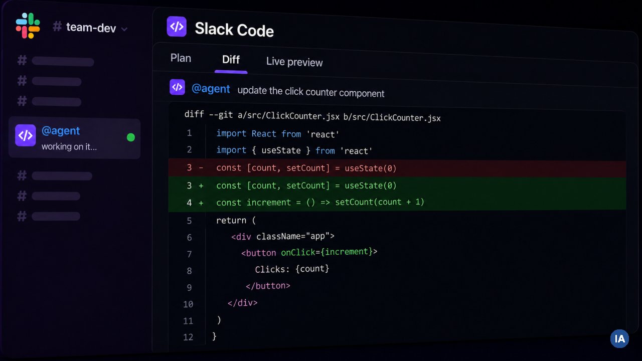 Slack Code porta gli agenti nei canali: diff e anteprima dal vivo per tutto il team