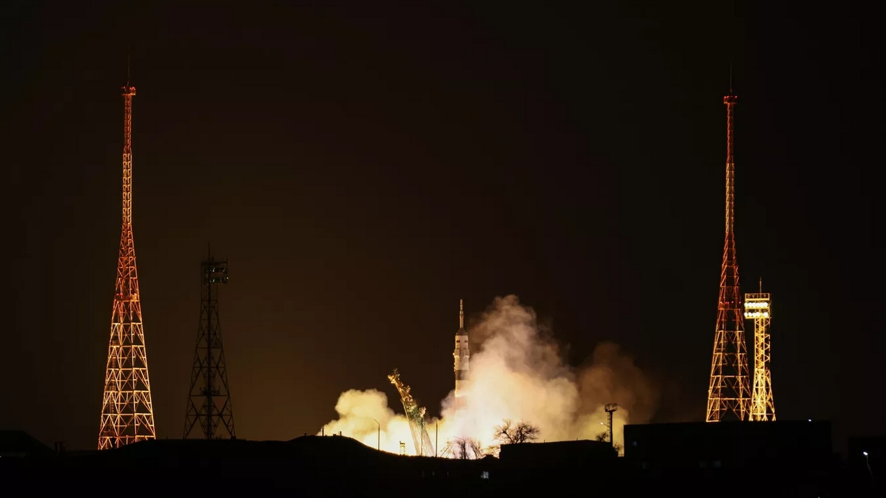 The Russian Soyuz MS-23 spacecraft is docked with the International Space Station