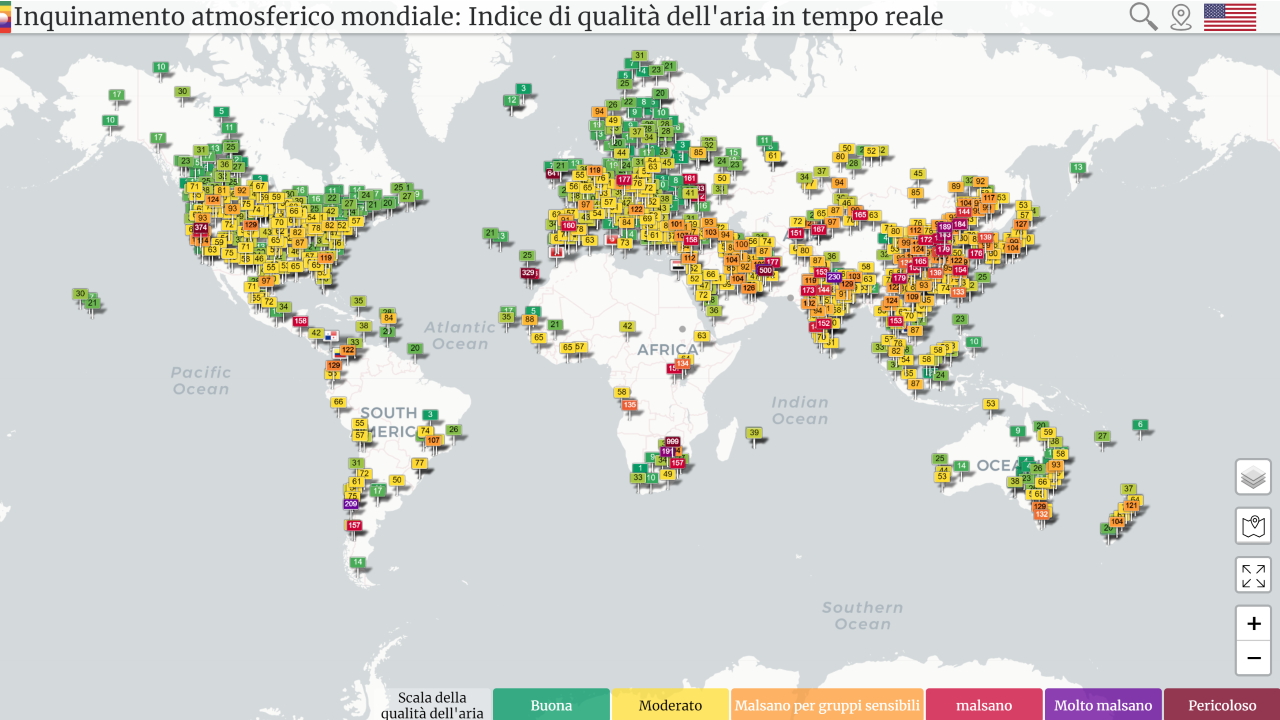 World Air Quality Index: la mappa che mostra la qualità dell'aria