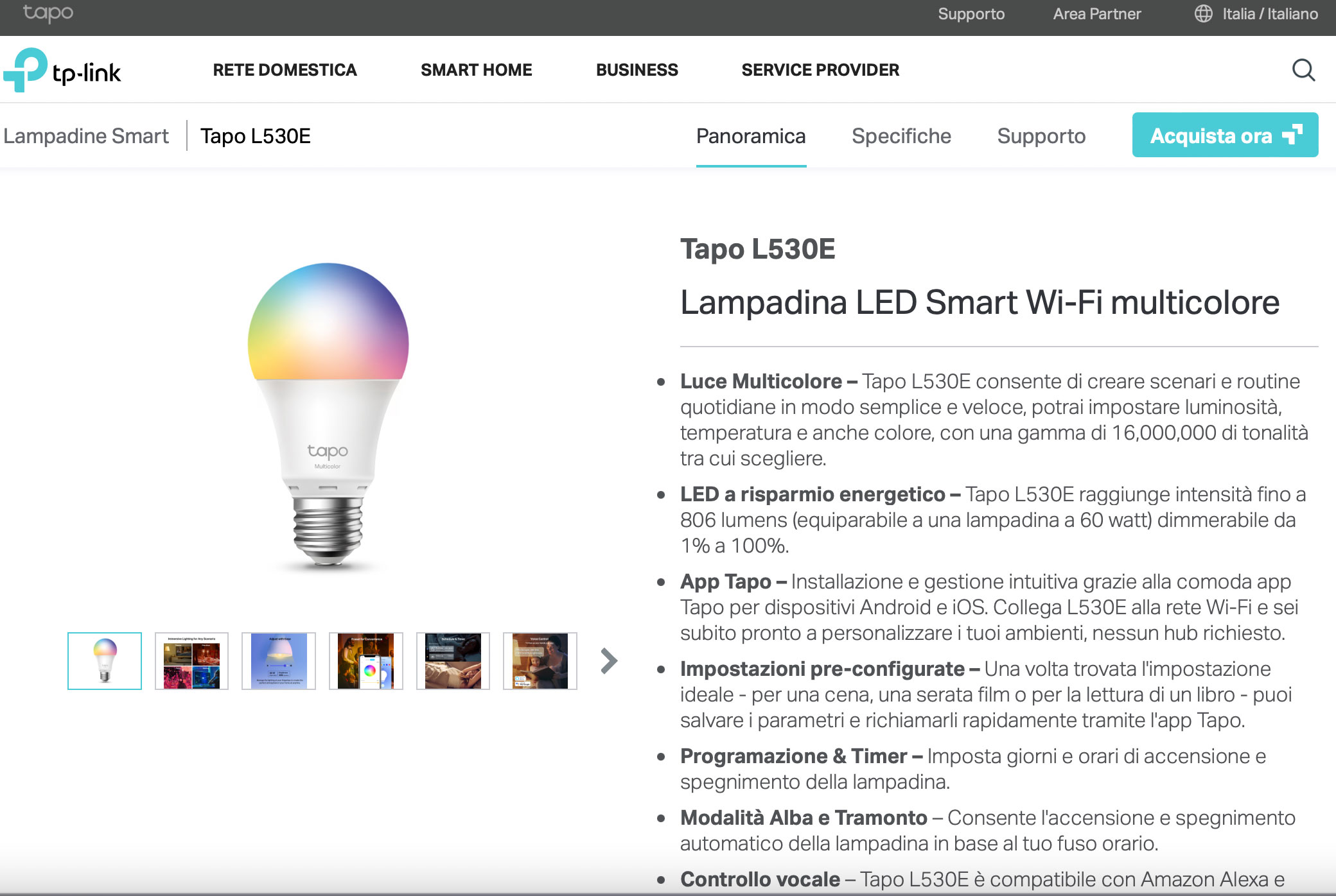 Tapo L530E, Lampadina LED Smart Wi-Fi multicolore