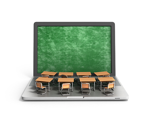 E-learning-online-education-concept-school-desk