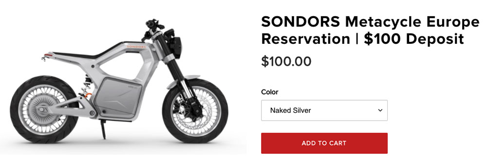 Sondors on sale metacycle europe