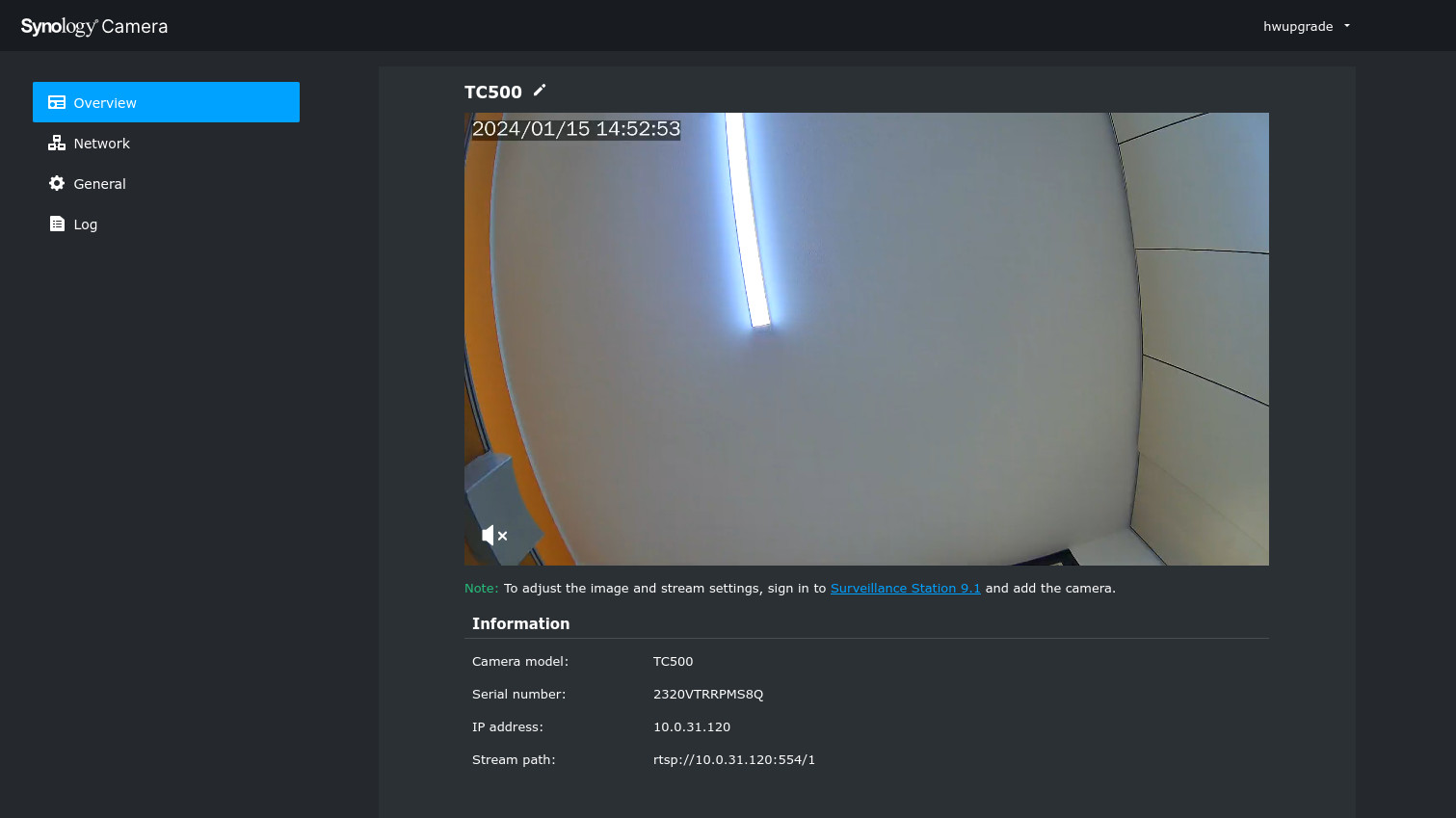 Schermata dell'interfaccia via browser delle telecamere Synology