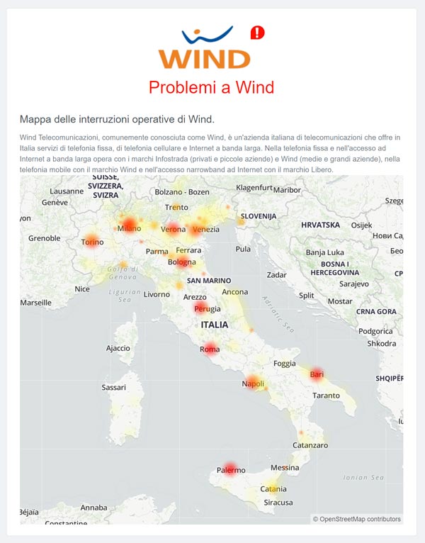 WindTre disservizi mappa 3 febbraio 2021