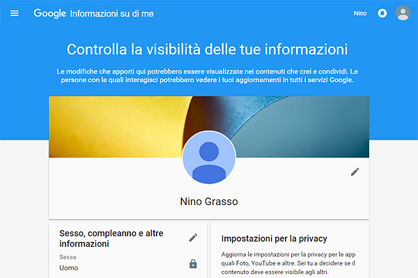 Google About Me, Informazioni su di me