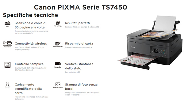 Canon Pixma TS7450 Panoramica Specifiche Tecniche