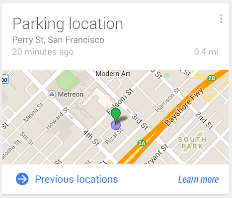 Google Now, Luoghi di parcheggio