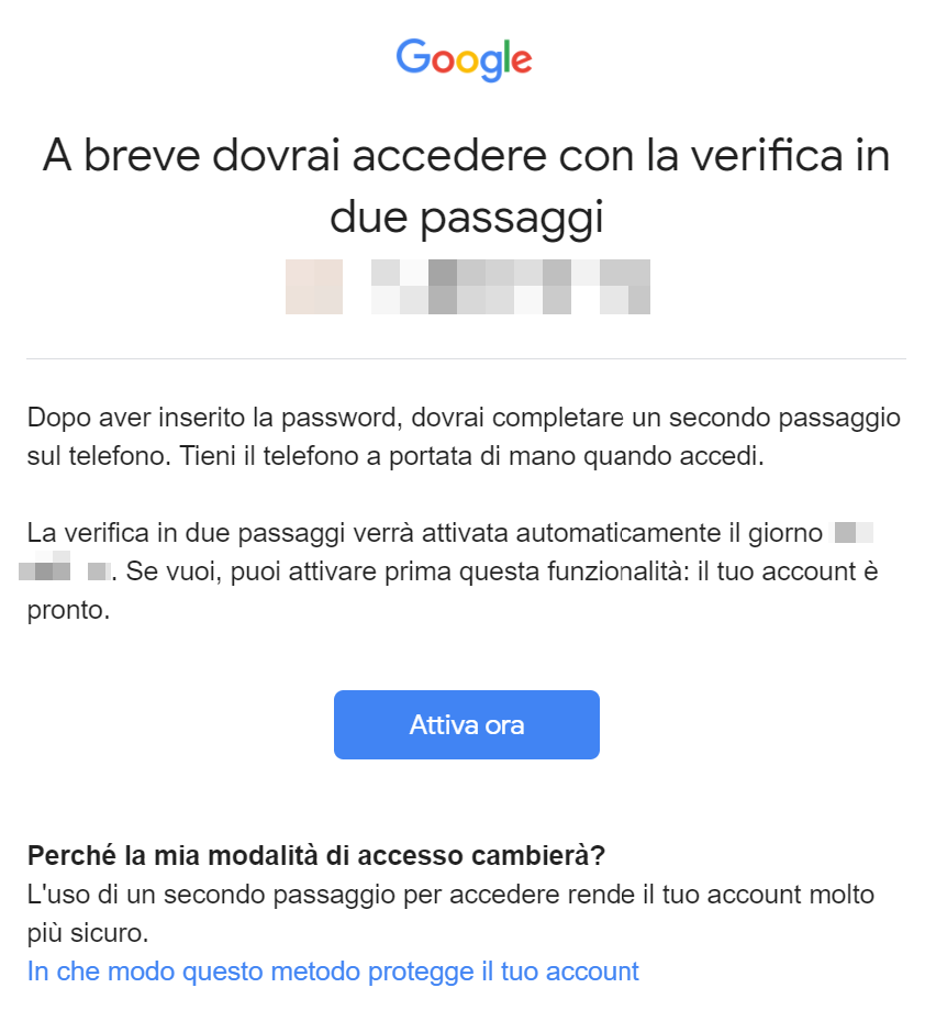 Google, accesso con verifica in due passaggi
