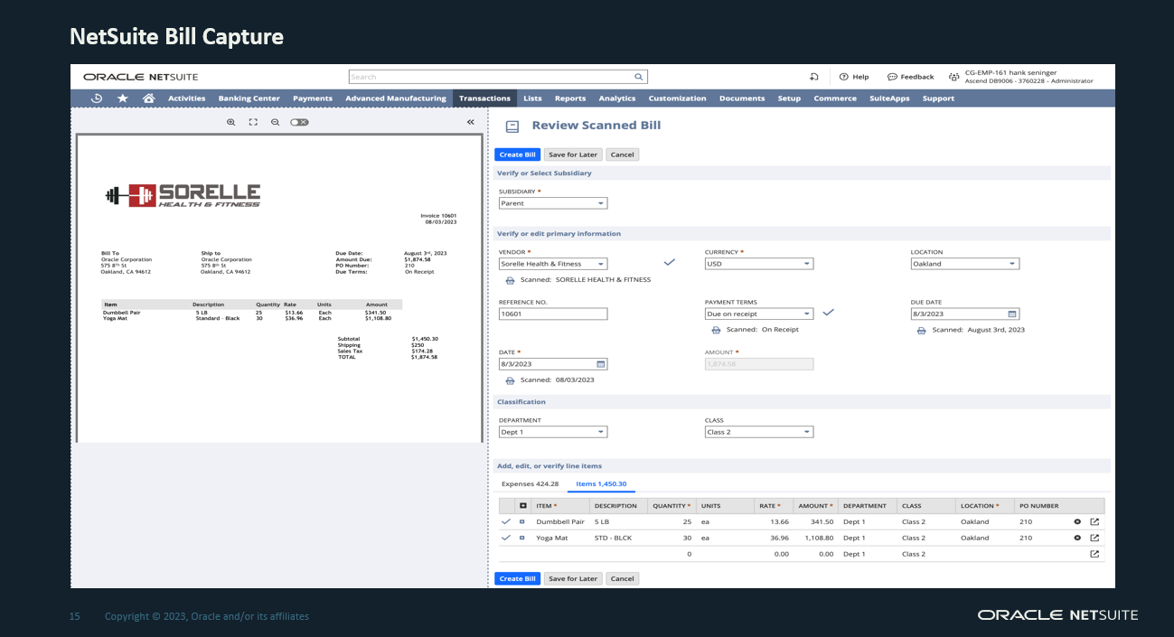 netsuite bill captire