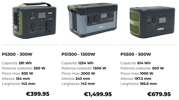 Nilox power station portatili PS300, PS500 e PS 1300 prezzi