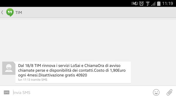 TIM, notifica nuove opzioni a pagamento