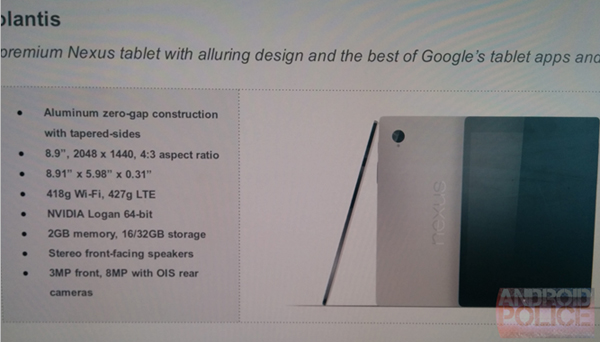 HTC Volantis, specifiche tablet Nexus 8,9