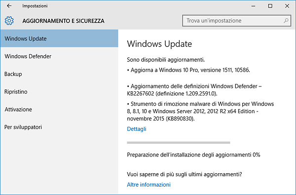 Windows 10 versione 1511 in download