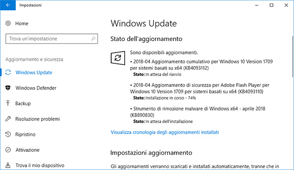 Windows 10 aggiornamento