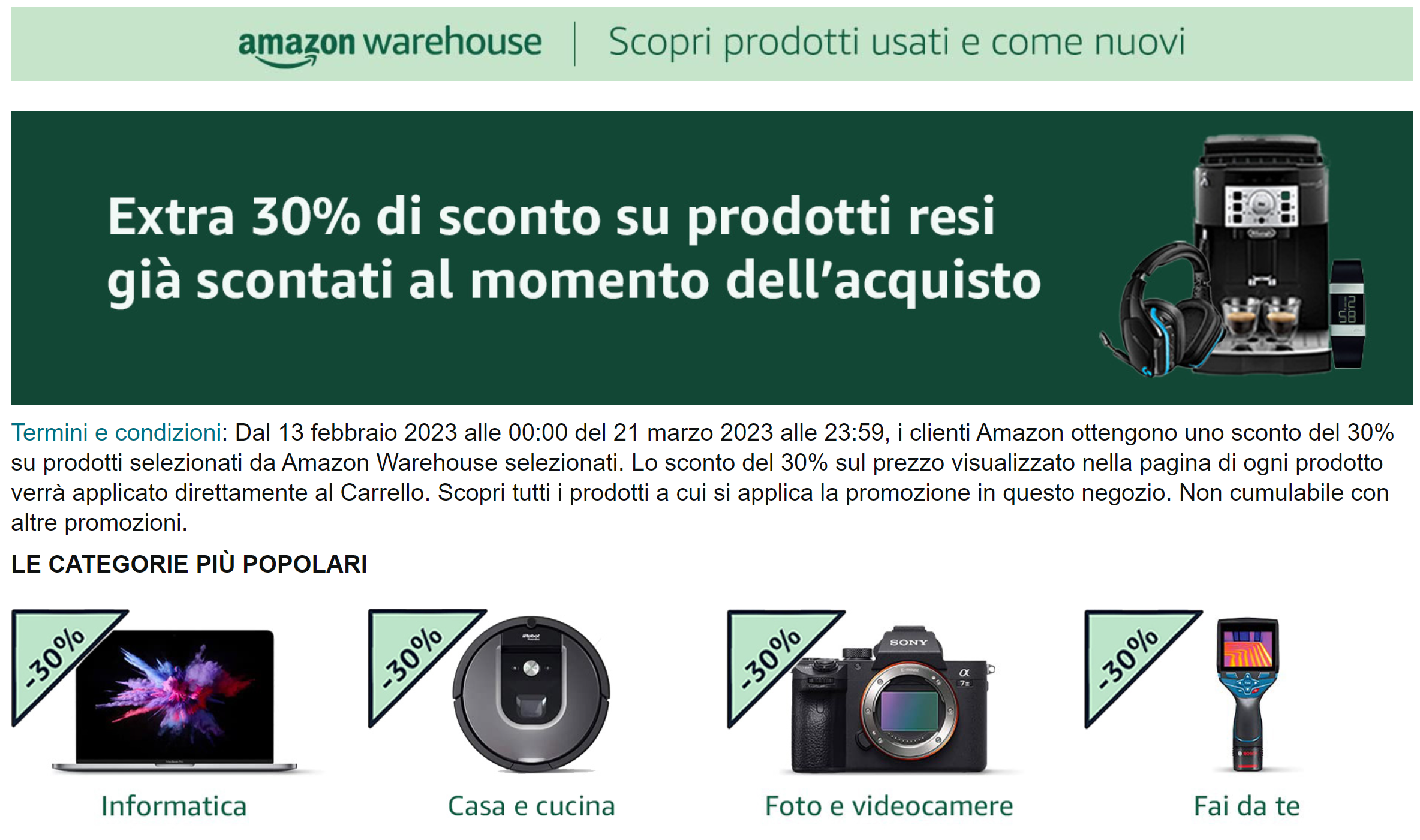 Ulteriore sconto del 30% sull'usato garantito di : ripartono le  offerte sul Warehouse!