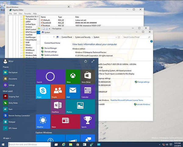 Windows 10, Menu Start trasparente